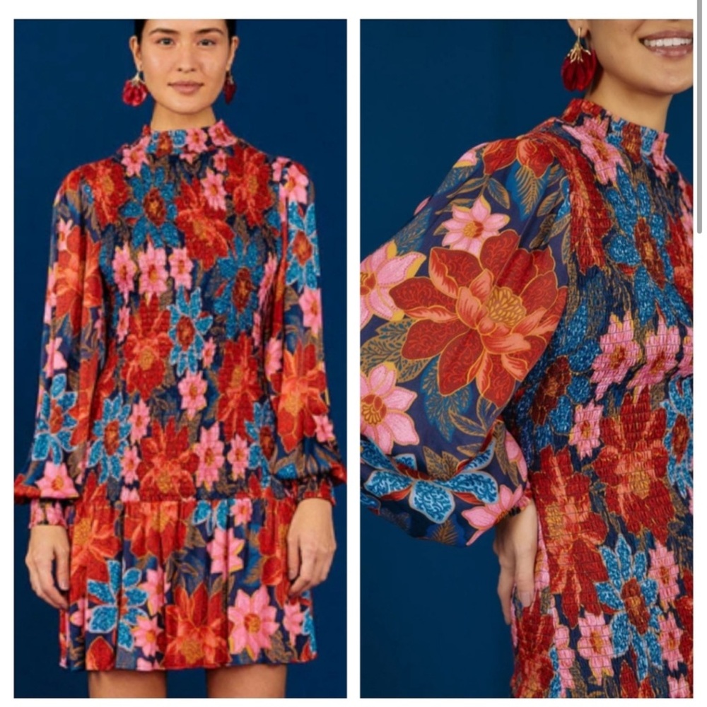 Farm Rio Floral Smocked Mini Dress